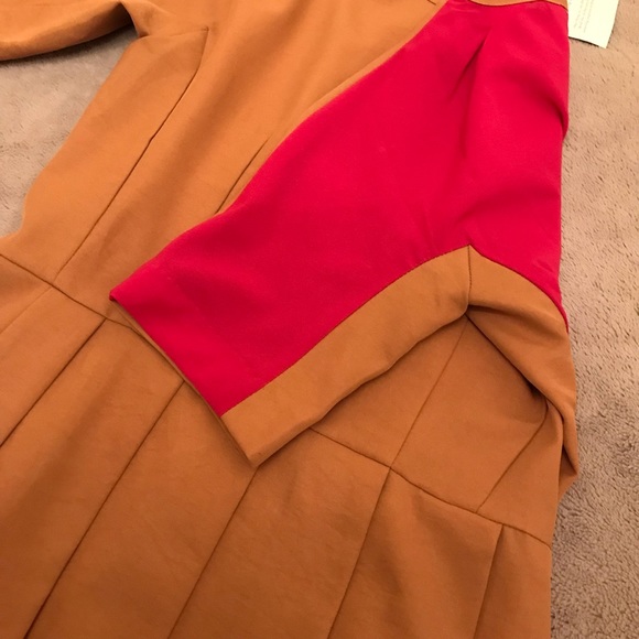 C. Luce Colorblock Peplum Top Tan/Pink Size S - Picture 4 of 5